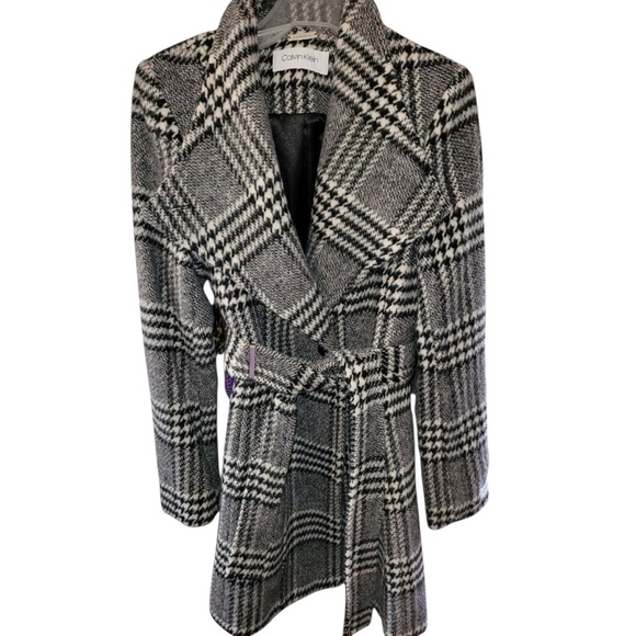 Calvin Klein Black and White Houndstooth Wool Blend Coat NWOT--(58% OFF) - Picture 2 of 8